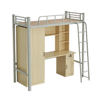 Lit simple en acier pour étudiants avec bureau intégré sous le lit supérieur, adapté aux dortoirs scolaires et aux quartiers du personnel