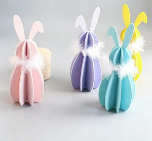DAMAI Wholesale <b>Easter</b> Decor Plush Rabbit <b>Ornaments</b> Colorful DIY Wooden Slices Supplies Party Home Tabletop Decoration - Product Image 3