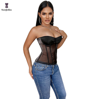 Soutien-gorge Bustier Sculptant Noir Translucide pour Femme Grande Taille en Tissu Respirant, Style Gothique Vintage, Lingerie Sexy, Corset Creux Rembourré