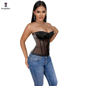 Reggiseno traslucido nero da donna <span class=keywords><strong>Vintage</strong></span> gotico in tessuto sottile Bustier Shaper <span class=keywords><strong>Lingerie</strong></span> Sexy scava fuori la parte superiore del corsetto con coppa imbottita - Product Image 6