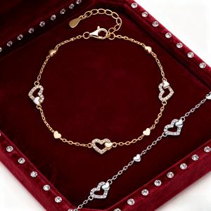 डबल हार्ट S925 सिल्वर जिरकॉन चेन और लिंक ट्रेंडी यूनिसेक्स ब्रेसलेट - Product Image 5