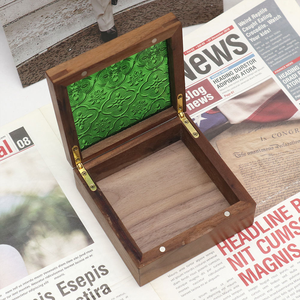 Luxury Walnut Wood Trinket Box Custom Color Pattern Glass Lid Wooden Jewelry Box Wood Gift Box for Newborn Baby <strong>Wedding</strong> <strong>Keepsake</strong> - Product Image 3