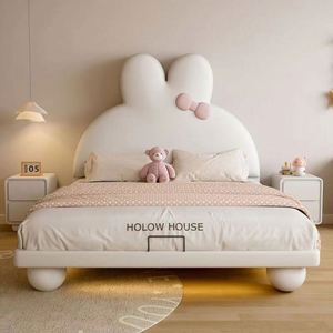 Lit de princesse en bois massif avec oreilles de lapin, design moderne et confortable, taille complète, pour chambre d'enfant, filles, en coton - Product Image 1