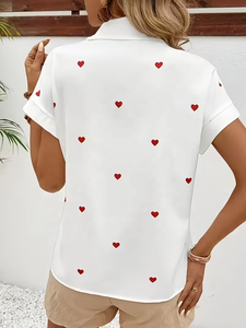 Il Top e la <span class=keywords><strong>camicia</strong></span> eleganti e Casual con stampa <span class=keywords><strong>a</strong></span> cuore rosso sono larghi e adatti per abiti intrecciati retrò e alla moda in estate - Product Image 3