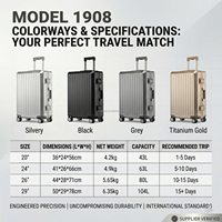 Valise de cabine professionnelle unisexe en alliage d'aluminium et de magnésium noir mat, 20 pouces, 4 roulettes antivol, durable