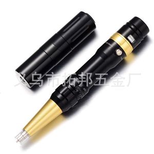 Máquina eléctrica de maquillaje permanente, cuerpo dorado y negro, con adaptador de corriente, para tatuaje de cejas, labios y delineado de ojos. - Product Image 2