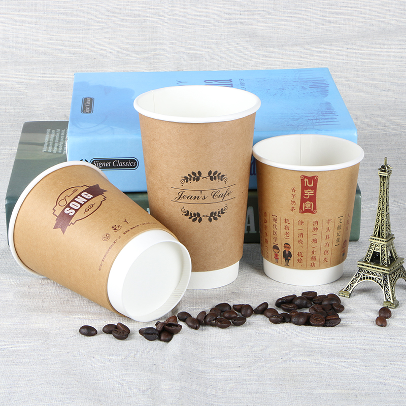 Custom Printed Logo Disposable Recycle 6oz 8oz 9oz 10oz 14 Oz 16oz Double Wall Hot Stamping Coffee Paper Cups With Lid