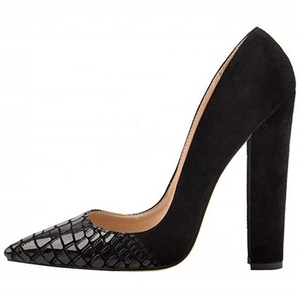 Escarpins à talons épais pour femmes, à bout pointu, en cuir verni léopard, taille 45, chaussures de cérémonie et de soirée - Product Image 4