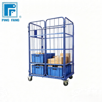Chariot de transport robuste en acier galvanisé à 4 roues, pliable, pour conteneur de stockage en logistique d'entrepôt