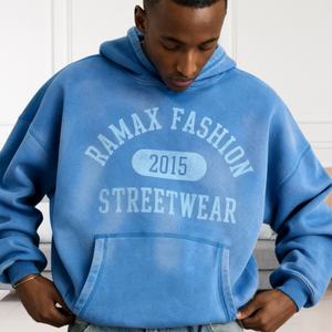 Sudadera con Capucha de Alta Calidad para Hombre, 100% Algodón, con Pedrería, Estilo Vintage, Oversize, Streetwear, Proceso Mixto - Product Image 3