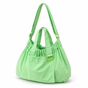 <b>Light</b> Green Nylon Tote Bag With Drawstring Closure And Shoulder Strap For Daily Use - Product Image 1