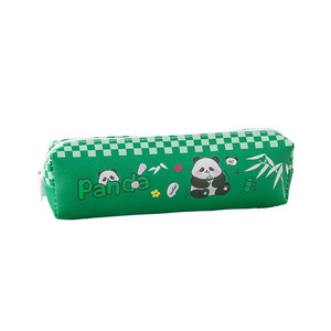 Estuche para lápices Carman Panda, bolsa de papelería para escuela y oficina con cremallera y estampado digital verde - Product Image 4