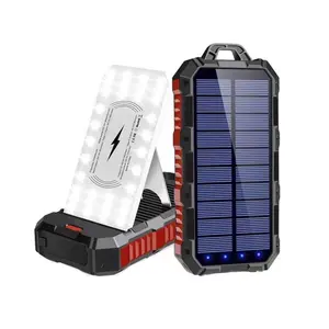 Hot Sell Portable Wireless Charger 30000mah Mini Solar Panel Energy Power Bank with LED Light Adjustable Phone Holder