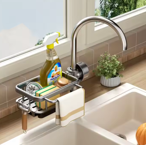 Support de robinet en acier au carbone peu encombrant sans perceuse organisateur d'évier de cuisine pour le stockage de brosse à savon éponge - Product Image 5