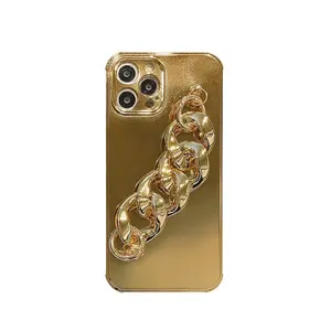 Iphone x xr xs max 8 plus 11 12 13 promaxケース用ブレスレット付きファッション高級ゴールデンシルバー電話ケース