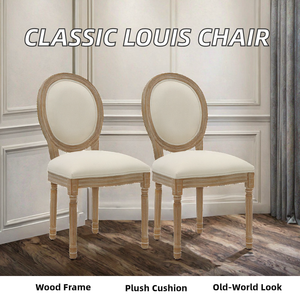 Chaise Louis de style français vintage, cadre en bois massif classique, coussin en lin plus épais, maison, salle à manger traditionnelle VANCA D410 <span class=keywords><strong>3Y</strong></span> - Product Image 3