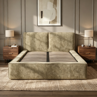 Cadre de lit modulaire minimaliste moderne en tissu rembourré, lit souple gain de place compressé en une seule boîte