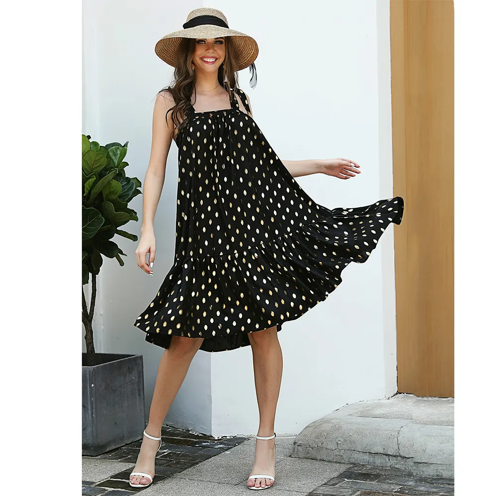 Summer Dress Polka Dot Chiffon Sleeveless Beach Mini Casual Yellow Sundress Fashion Plus Size Dress For Women