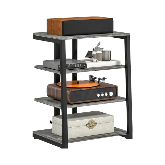 HOMCOM 4-Tier HiFi Stand Adjustable Media Storage Shelf Power Strip Rack Router Record Player Modern Living Room TV Stand 60-64