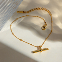 Chaîne de cheville T-Bar avec pendentif perle, en acier inoxydable plaqué or 18 carats, bijou élégant pour femme
