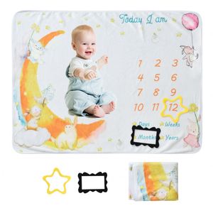 Couverture personnalisée avec logo imprimé pour bébé, accessoires photo pour les étapes mensuelles, photographie de nouveau-né, en flanelle polaire, polyester domestique - Product Image 2