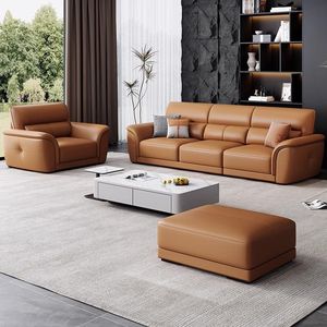 Juego de Sofás de Cuero Genuino Minimalista Moderno para Sala de Estar, Uso Doméstico, Acabado Lavable, Sofá Esquinero - Product Image 1