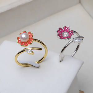 Anillo de Plata S925 con Diseño de Flor Pequeña y Gota de Pegamento, Accesorios de Joyería DIY para Mujer, Soporte Hueco para Perlas de 4-5 mm, Cristal Natural Suelto - Product Image 1