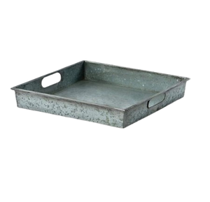 Galvanized Metal <b>Tray</b> <b>Decorative</b> Serving <b>Tray</b> Grey Color Kitchenware and Hotel <b>Tray</b> With Metal Handle - Product Image 3