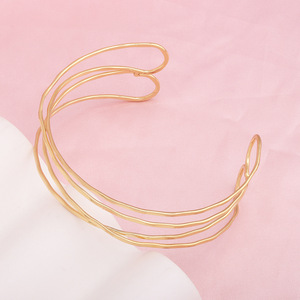 Brazalete Geométrico Chapado en Oro, Aleación, Diseño Abierto Ajustable, Joyería de Moda Unisex - Product Image 4