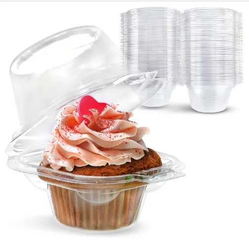 100 Pack Individual mini Cupcake Containers Plastic cake box Disposable Single Cupcake Boxes