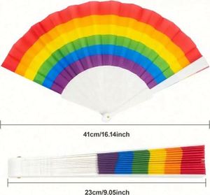 Éventail portable en plastique 23 cm style marin, cadeau d'affaires pour la fête du Mois de la fierté LGBT, motif Arc-en-ciel de la fierté - Product Image 3
