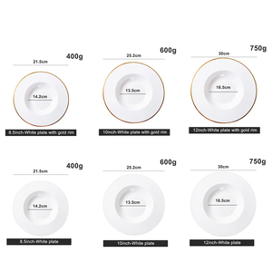 Assiette à pâtes ronde en céramique de porcelaine blanche pure à bord doré vaisselle en porcelaine nordique plats servant des assiettes à dîner - Product Image 2