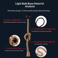 Kit de suspension vintage en corde de chanvre réglable de 1 m avec roseau de plafond et douille Edison E27