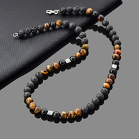 Collier pour homme, chaîne de choker élégante, accessoire de créateur, perles de pierres précieuses, nouveau collier bohème à la mode, pierre de lave énergétique, cadeau