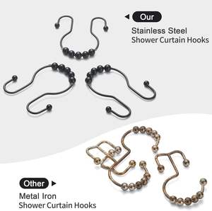 Stainless Steel <b>Shower</b> Curtain <b>Hooks</b> Rustproof Bathroom Double Sided <b>Shower</b> Rings - Product Image 5