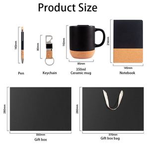 Custom logo A5 Notebook Pen Keychain Cork Base Ceramic Coffee Cup <b>Mug</b> With Cork Bottom Festival Promotional Business Gift Set - Product Image 3