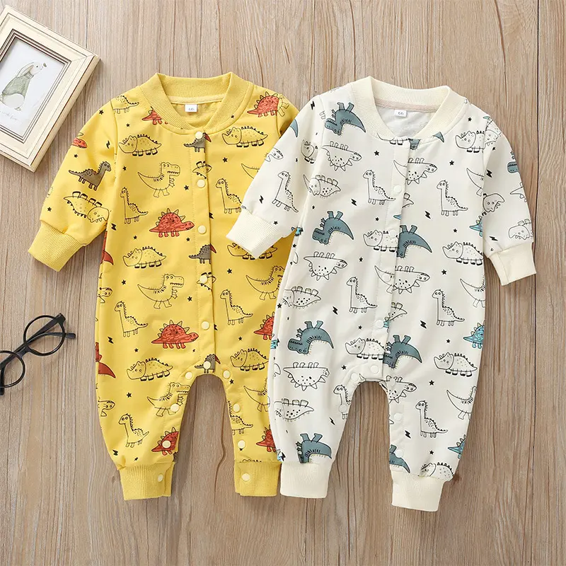 Wholesale organic cotton baby rompers long sleeve printing infant clothes