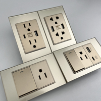 Interrupteur mural de luxe en verre trempé doré, prise IP20, norme américaine, prise double 15A, prise USB type C