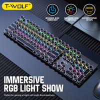 Clavier mécanique T-WOLF 104 touches, électroplaqué, style punk, éclairage mixte, USB Type-C, clavier de jeu filaire avec axe bleu