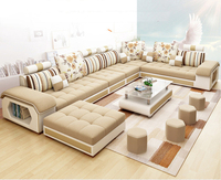 Ecksofa mit Kissen, Breiter Longchair, Stoff, Modernes Wohnzimmer-Sofa-Set, U-Form, Gepolstert, 7-Sitzer