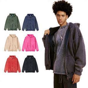 Sudaderas con capucha personalizadas DTG Streetwear con cremallera, efecto desgastado por el sol, unisex, 100% algodón, de alto gramaje 400 g/m², lavado ácido vintage, bordado 3D - Product Image 1