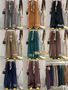 <span class=keywords><strong>Pantalon</strong></span> large en <span class=keywords><strong>velours</strong></span> côtelé à taille élastique, coupe ample, longueur intégrale, style vintage, nouvelle arrivée, décontracté et élégant pour femmes - Product Image 3