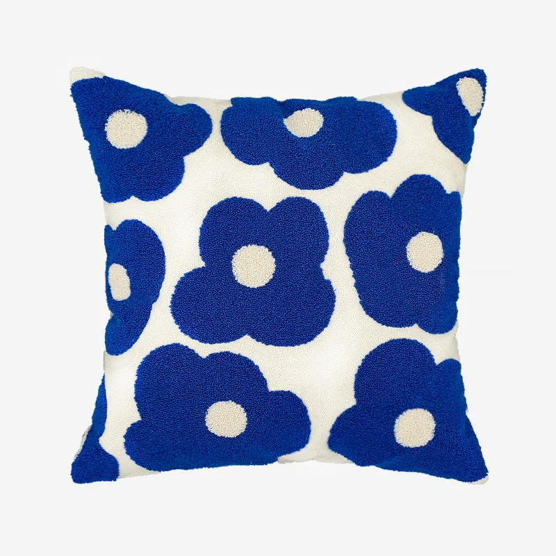 custom Embroidery klein blue 45*45cm canvas decorative cushion cover for home decor