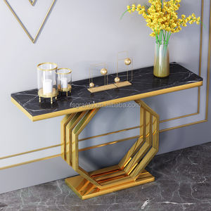 Nouveaux meubles d'entrée de salon Base en acier inoxydable doré <span class=keywords><strong>Table</strong></span> <span class=keywords><strong>console</strong></span> en marbre noir - Product Image 2