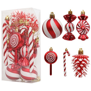 Juego de Trece Adornos Navideños Decorativos Colgantes con Diseño de Bastón de Caramelo, Pirámide y Bolas de Navidad Pintadas - Product Image 2