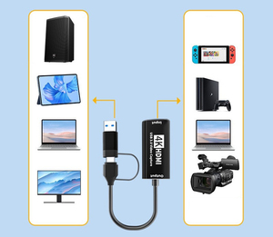 USB-C สำหรับการ์ดจับภาพวิดีโอ USB3.0 แบบสองในหนึ่งเดียว HD 4K 2K 1080P อลูมิเนียมอัลลอยด์เกมถ่ายทอดสดวิดีโอเกมแกร็บเบอร์ - Product Image 2