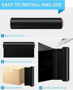 Black <b>Plastic</b> Stretch <b>Wrap</b> Film, 9 Inch 1000 Ft 80 Gauge Industrial Mini Packing <b>Wrap</b>, Heavy Duty Shrink <b>Wrap</b> for Moving - Product Image 5