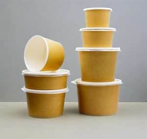 Gobelet en papier kraft blanc jetable pour soupe, dessert, salade, à emporter, bol à soupe chaude - Product Image 2