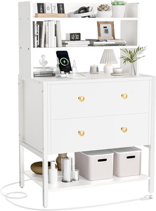 Mesita <span class=keywords><strong>de</strong></span> <span class=keywords><strong>Noche</strong></span> Blanca <span class=keywords><strong>de</strong></span> 24 Pulgadas <span class=keywords><strong>de</strong></span> Ancho con Estación <span class=keywords><strong>de</strong></span> Carga, Mesa Auxiliar <span class=keywords><strong>de</strong></span> 2 Cajones con Estantes Abiertos <span class=keywords><strong>de</strong></span> 4 Niveles para Dormitorio - Product Image 3