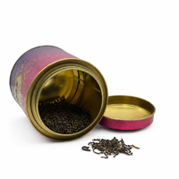 Boîte en métal cylindrique personnalisée imprimée, emballage cadeau pour thé matcha violet avec couvercle amovible pour thé en vrac, OEM